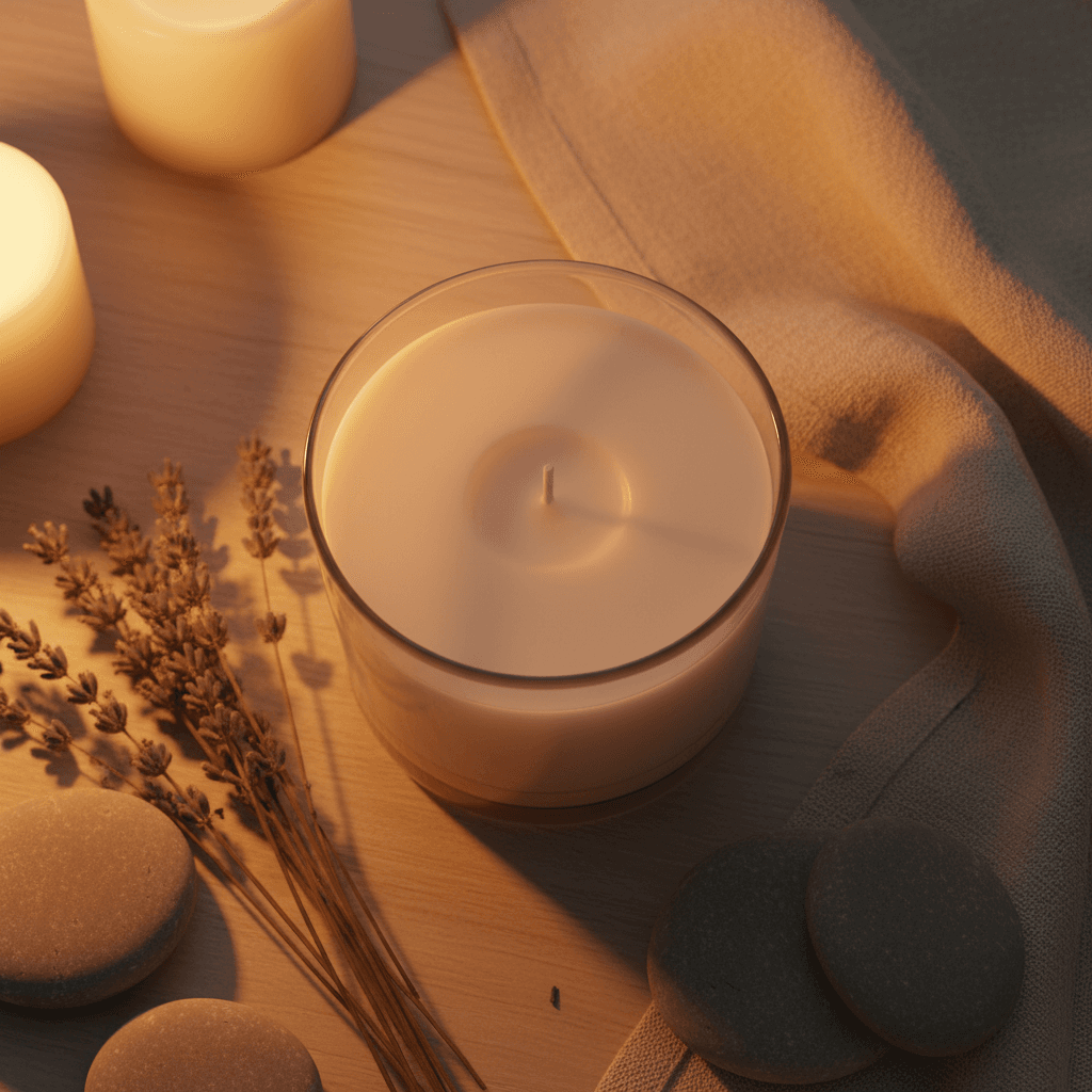 Vela de soja artesanal finalizada com elementos naturais