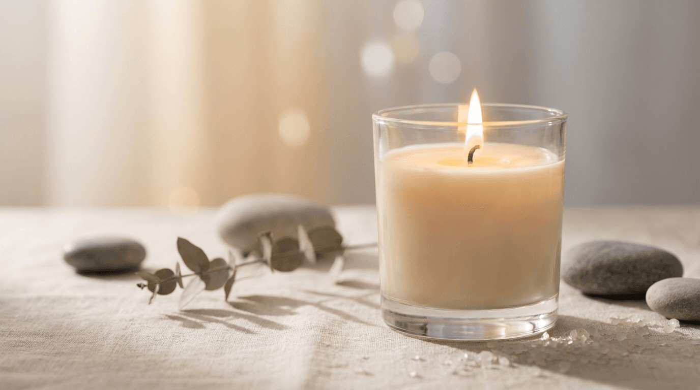 Chama limpa de uma vela de soja artesanal LELA